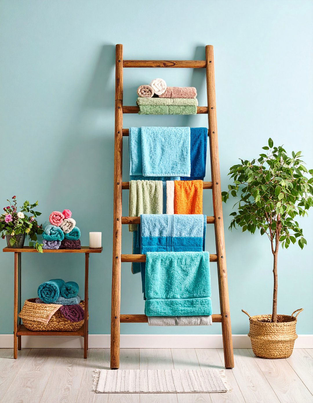 Vintage Ladder Towel and Storage Rack - 25 Small Bathroom Shelving Ideas