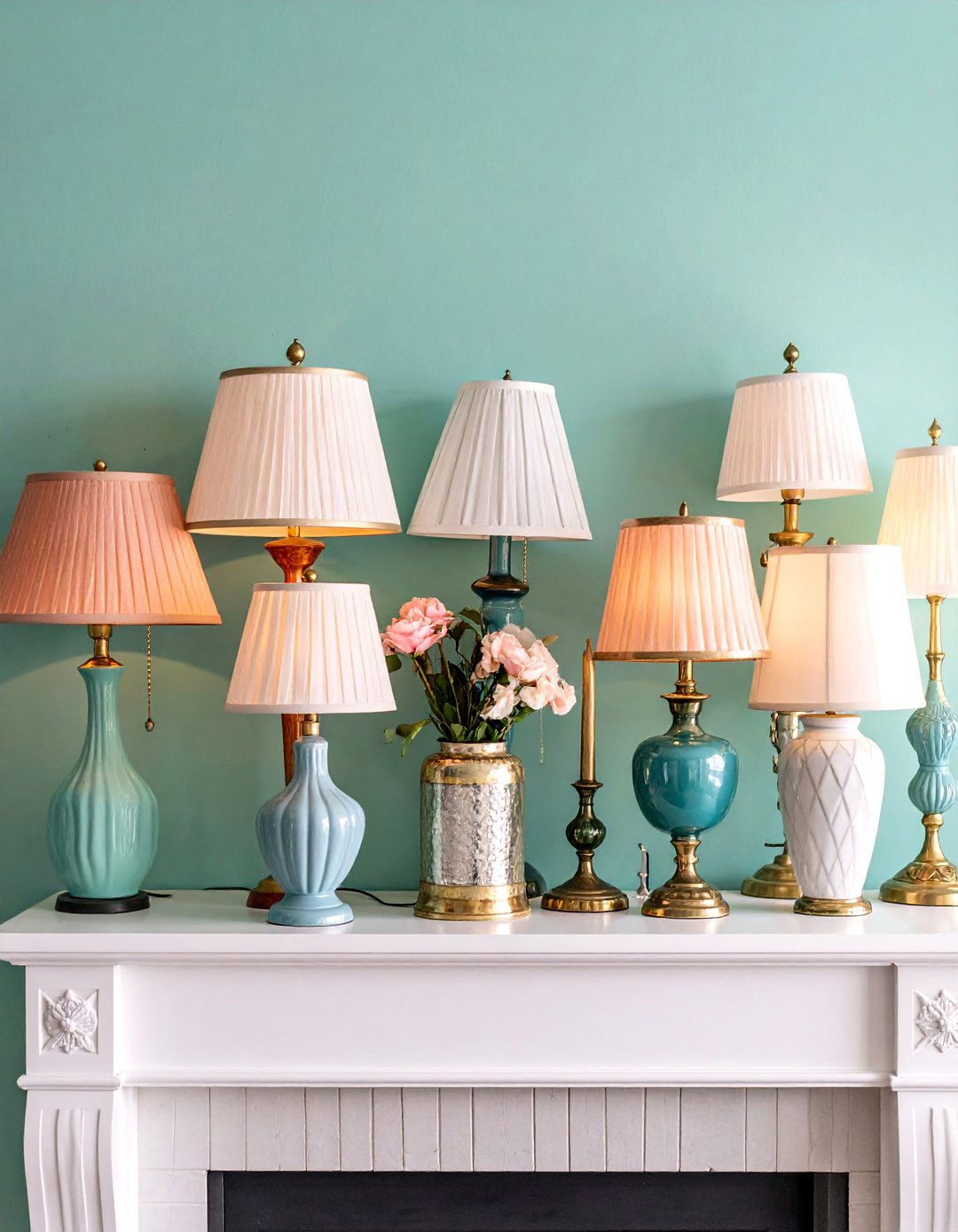 Vintage Lamps with Collected Character - 25 Fireplace Mantel Lighting Ideas