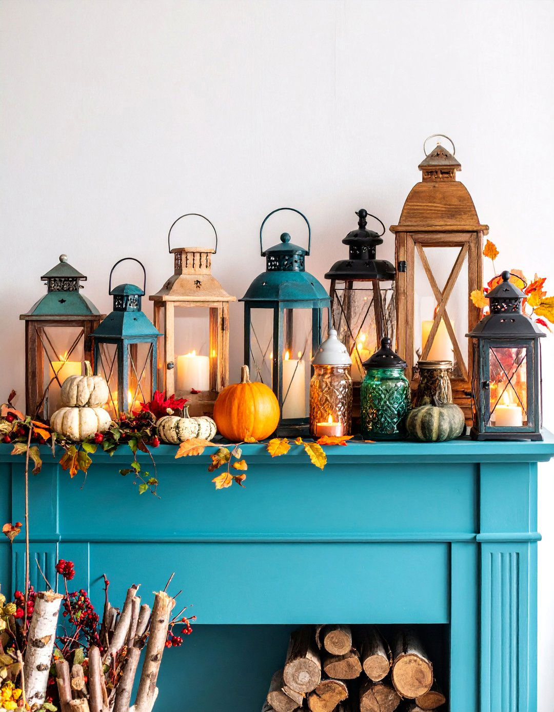 Vintage Lantern Fall Mantel Collection - 25 Fall Mantel Decor Ideas