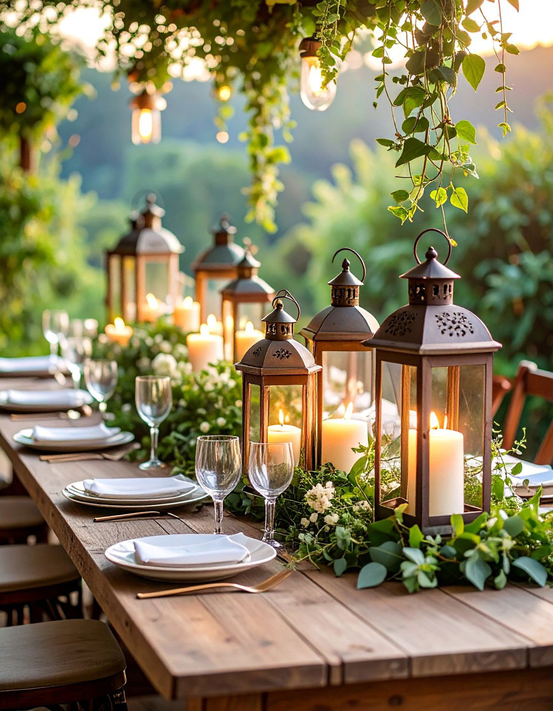 Vintage Lantern and Ivy Centerpieces - 25 Rehearsal Dinner Centerpiece Ideas