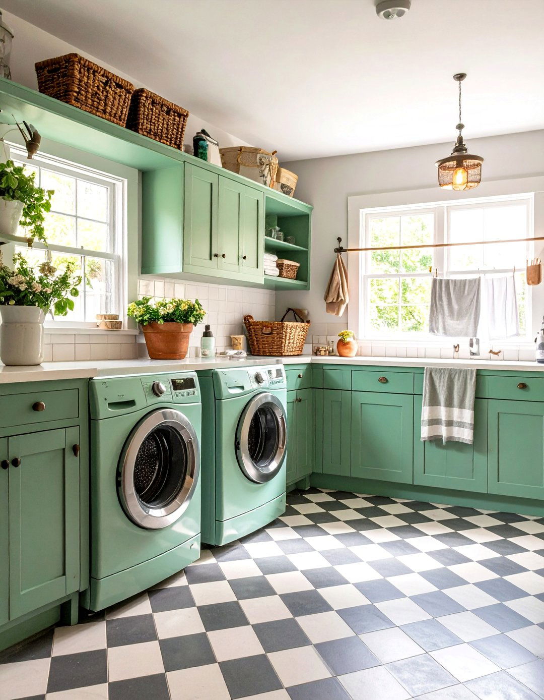 Vintage Laundry Room with Retro Appliances and Antique Accessories - 25 basement laundry room ideas
