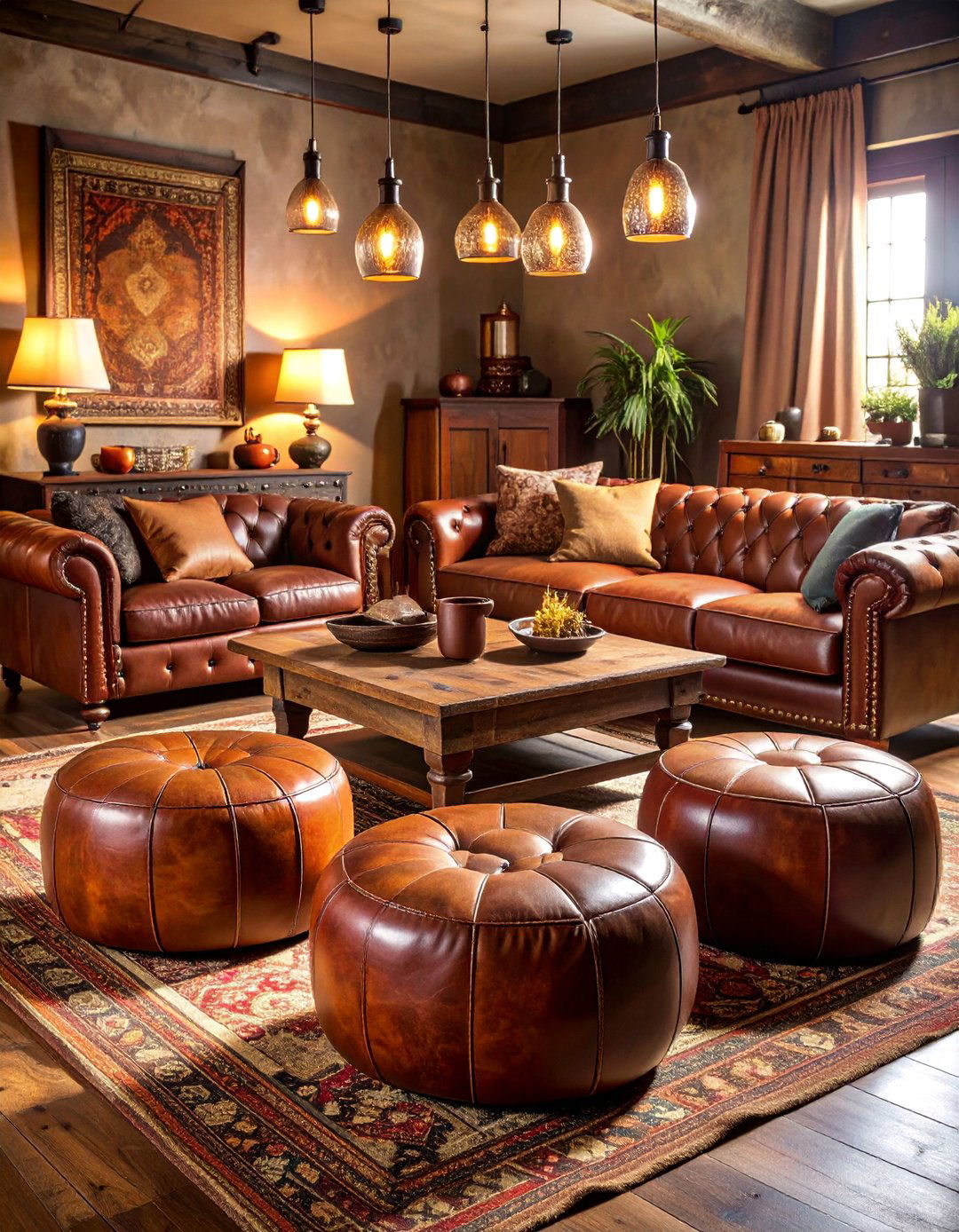 Vintage Leather Floor Pouf Collection - 25 Floor Seating Ideas