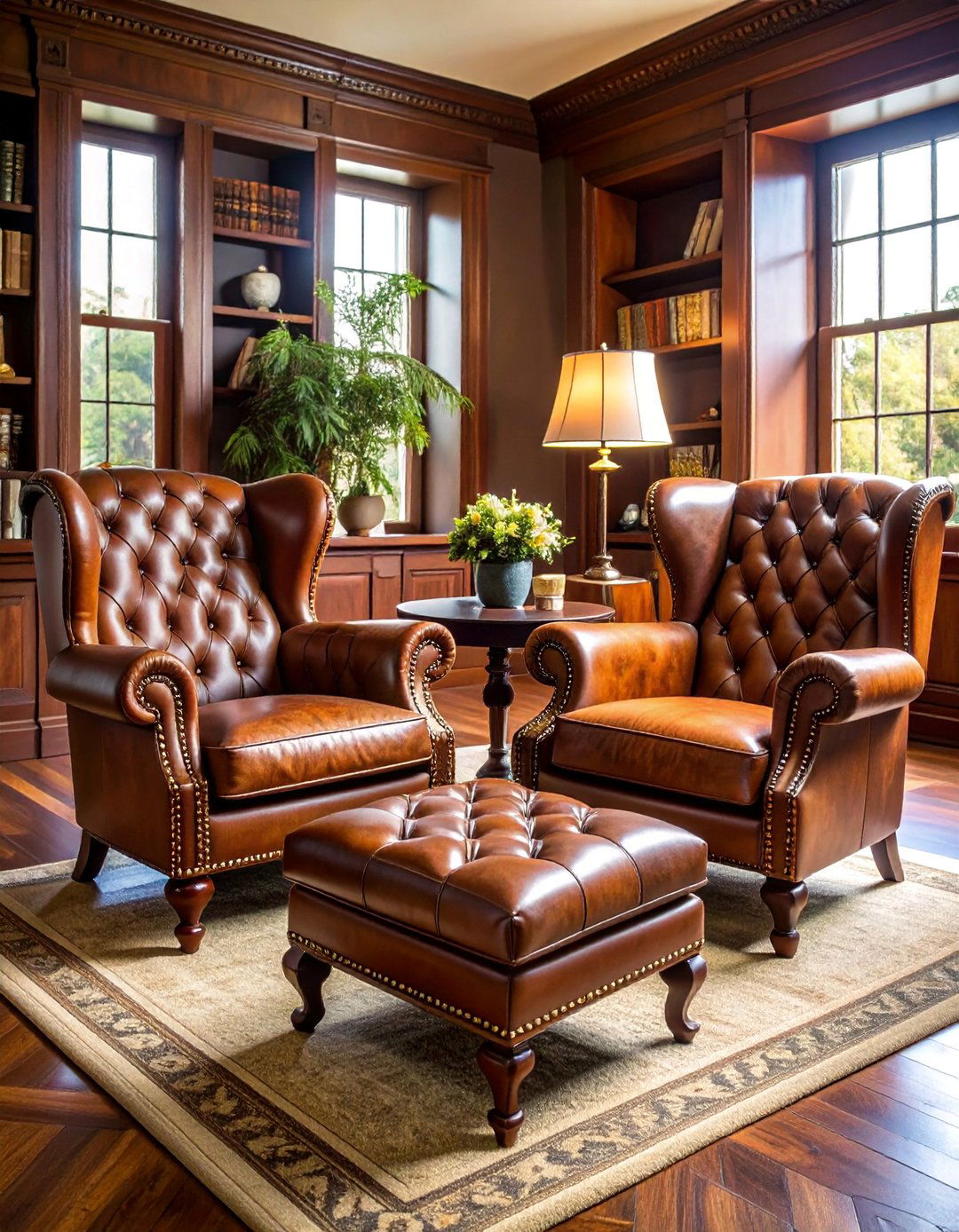 Vintage Leather Wingback Chairs with Ottoman Sets - 25 Man Cave Seating Ideas