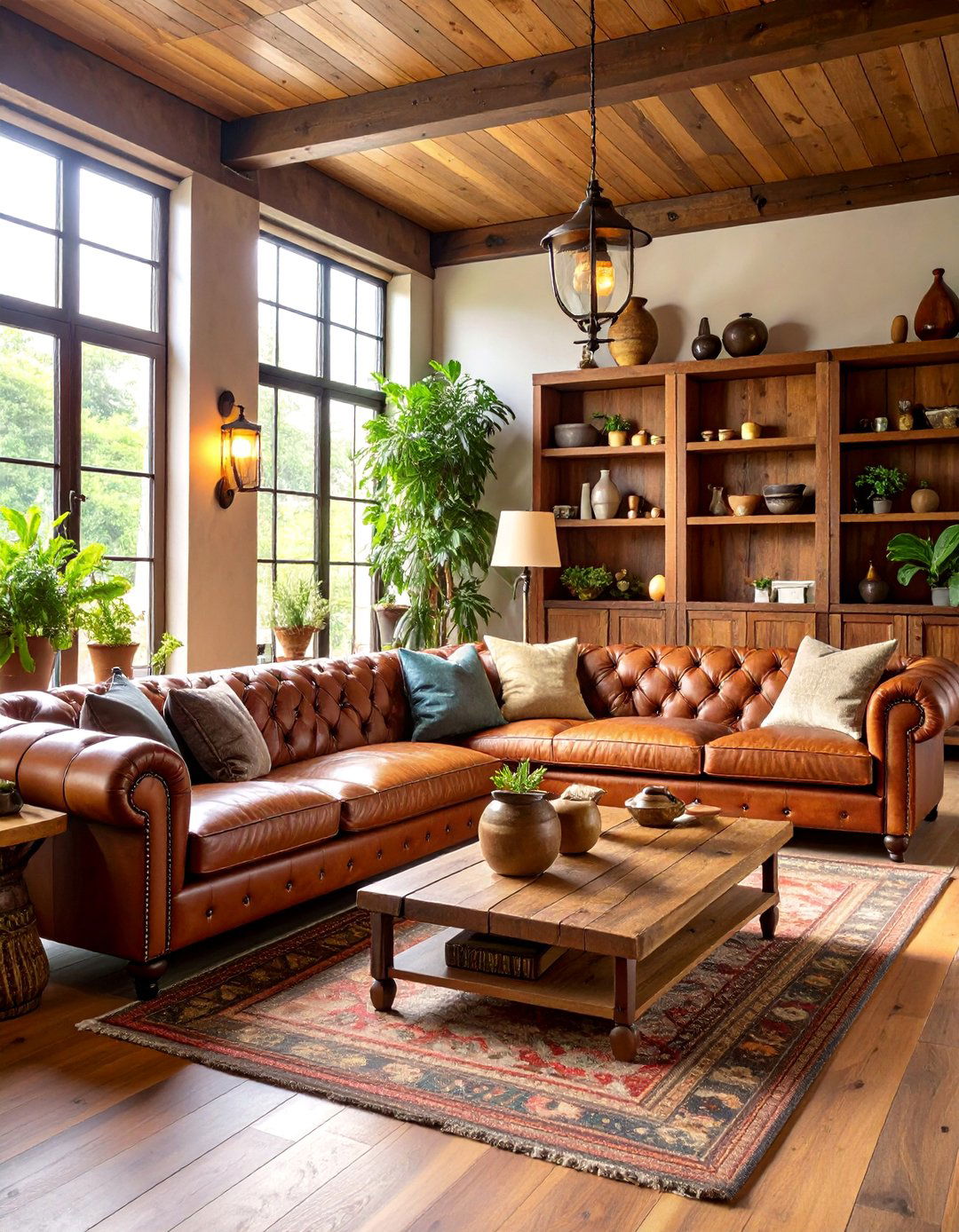 Vintage Leather and Wood Combination - 25 Earthy Living Room Decor Ideas