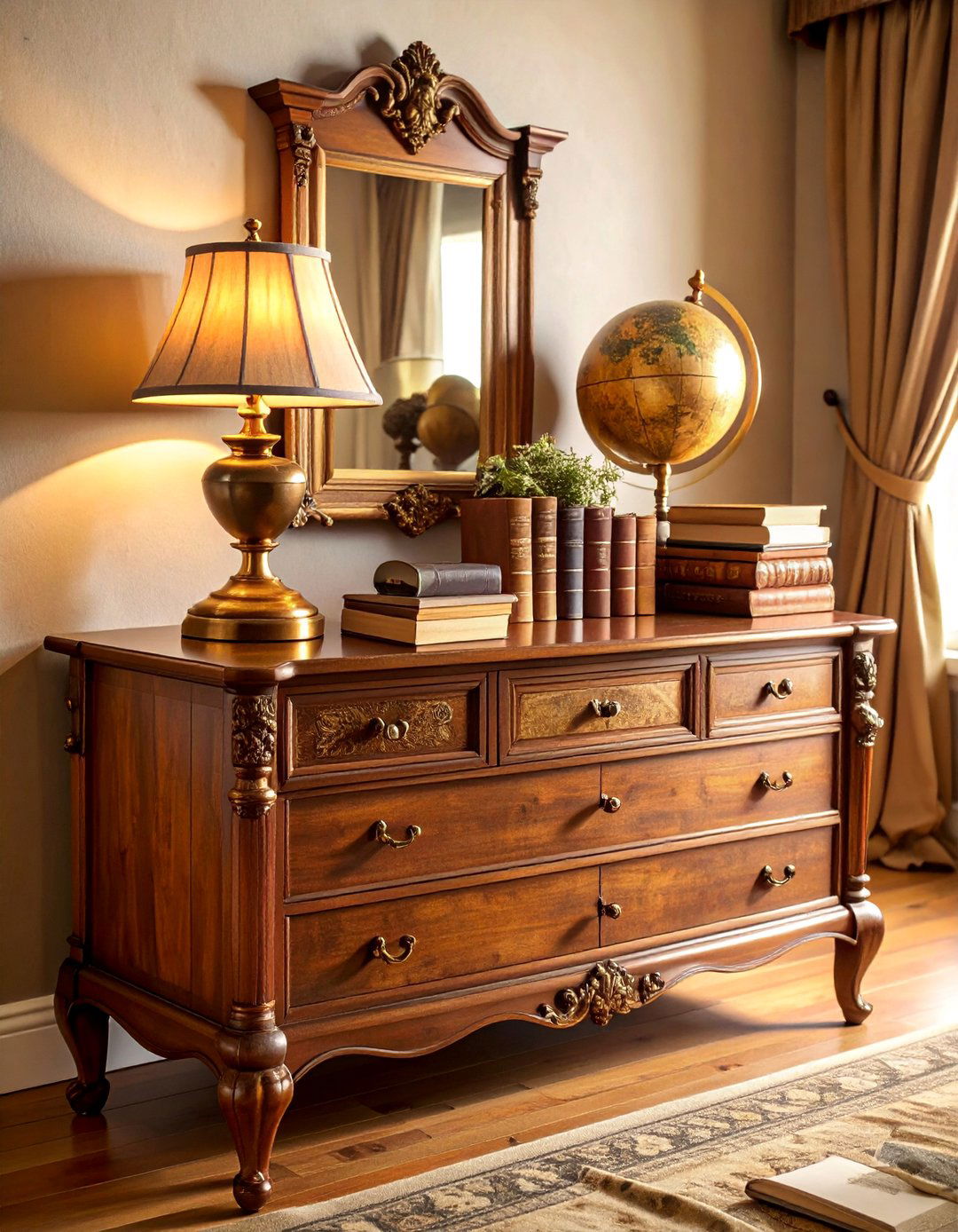 Vintage Library Dresser Styling with Literary Collections - 25 Dresser Decor Ideas