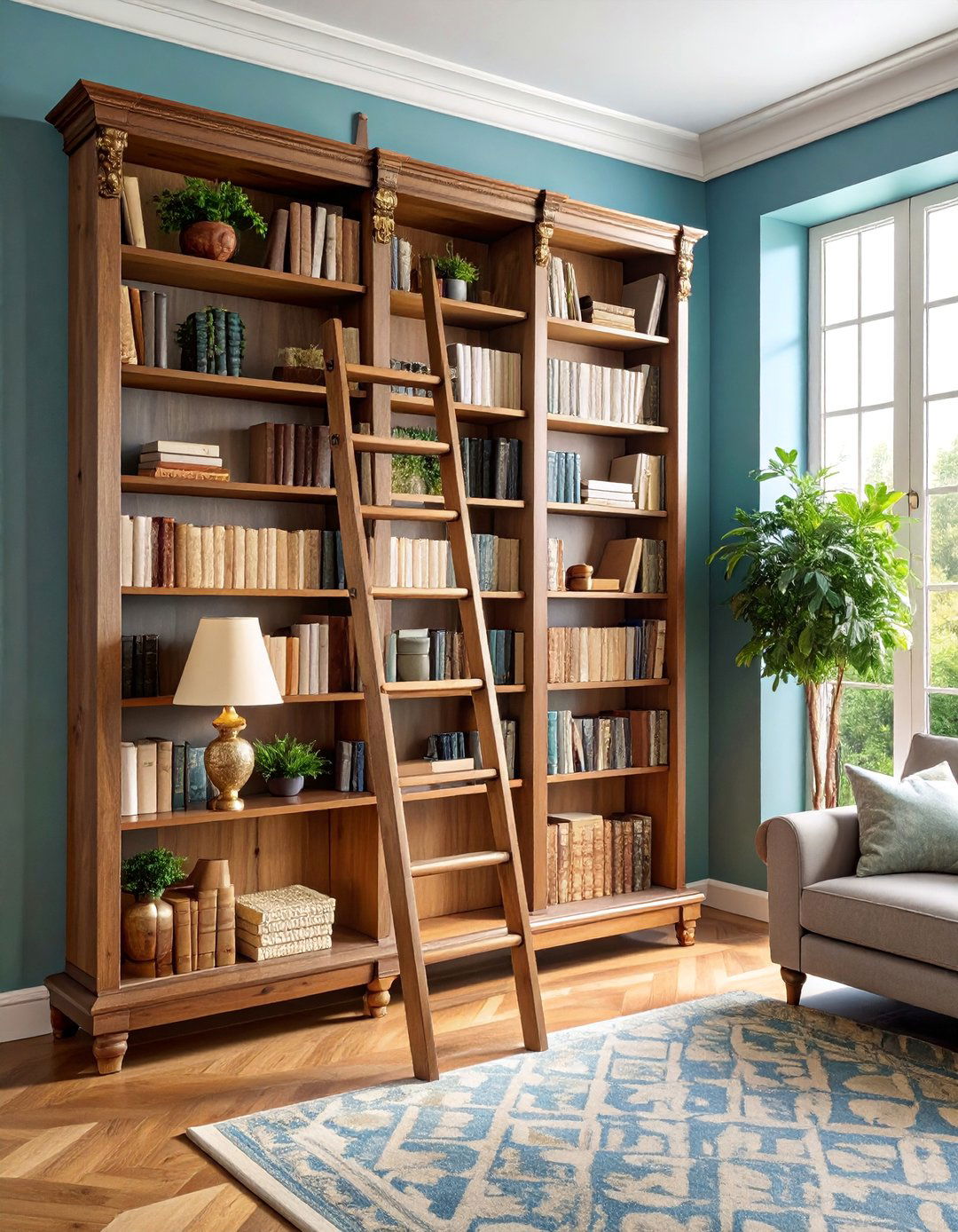 Vintage Library Ladder Bookshelf - 25 Living Room Bookshelf Ideas
