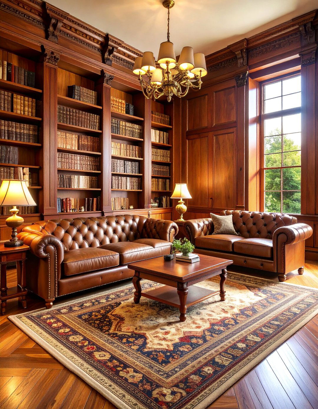 Vintage Library Living Room with Rich Wood Paneling - 25 Ralph Lauren Living Room Ideas