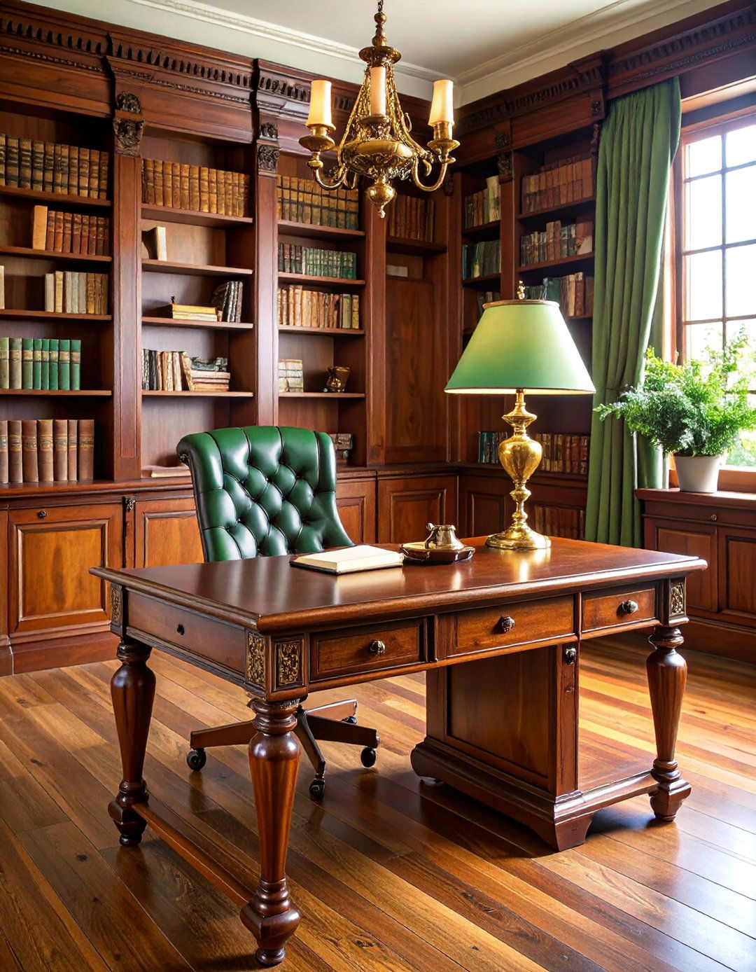 Vintage Library Style Desk with Rich Woods - 25 Desk Decor Ideas