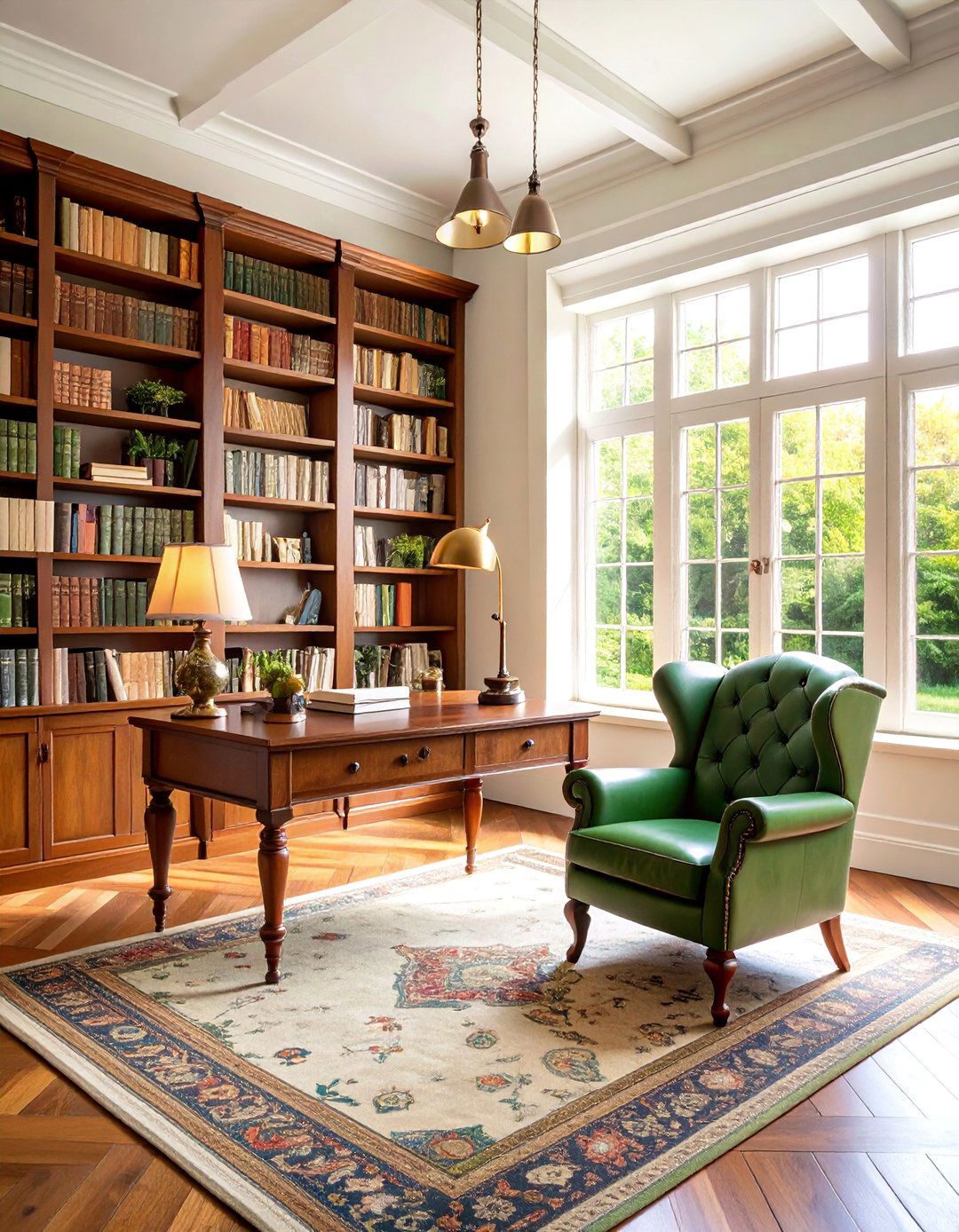 Vintage Library Sunroom Office with Built In Bookshelves - 25 Sunroom Office Ideas