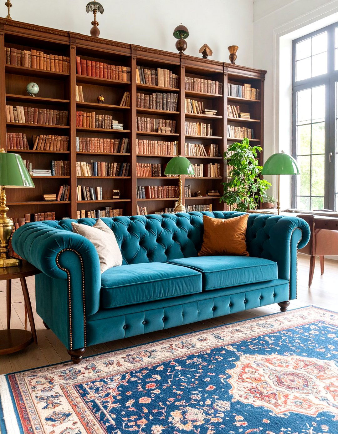 Vintage Library Teal Chesterfield Study - 25 Teal Couch Living Room Ideas