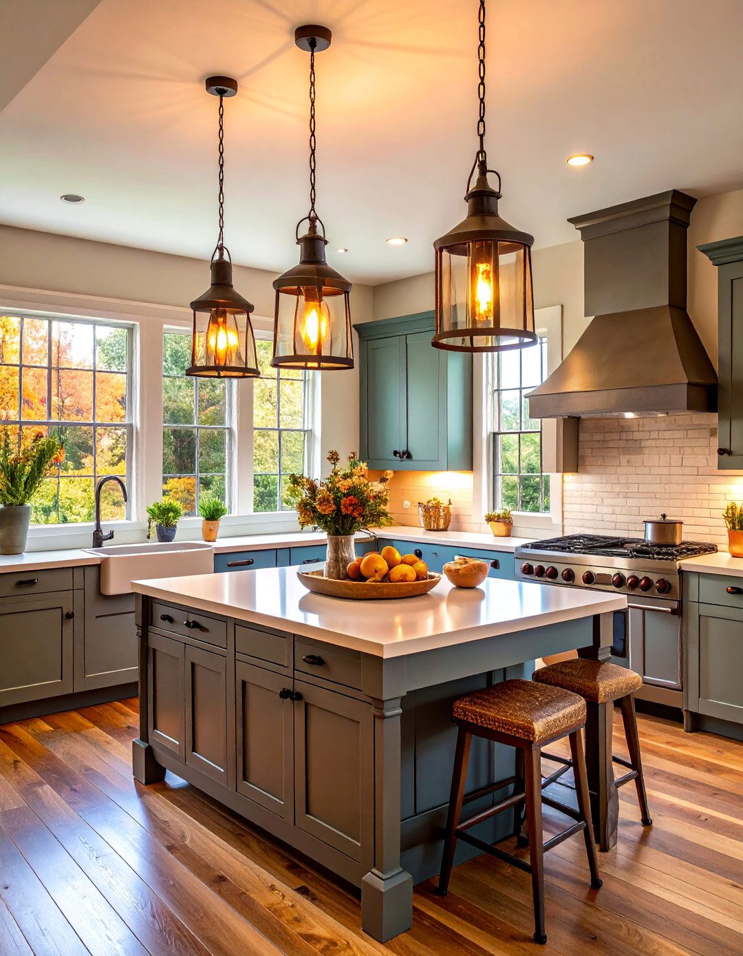 Vintage Lighting Country Kitchen with Lantern Pendants - 25 Country Kitchen Ideas