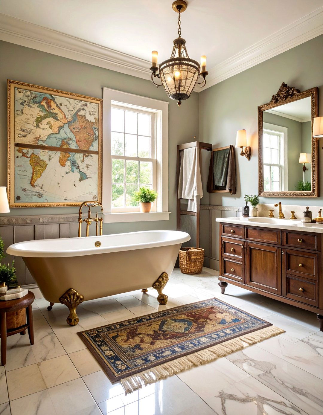 Vintage Map Bathroom with Travel Inspired Adventures - 25 Bathroom Wallpaper Ideas