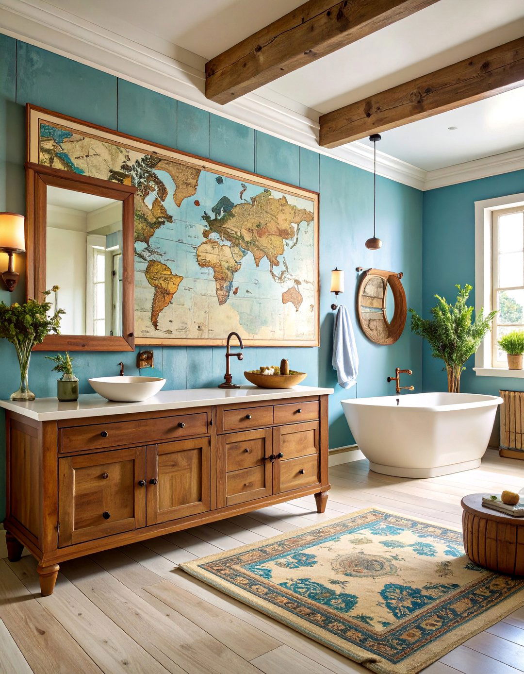 Vintage Map Collection with Travel Themes - 25 Bathroom Art Ideas