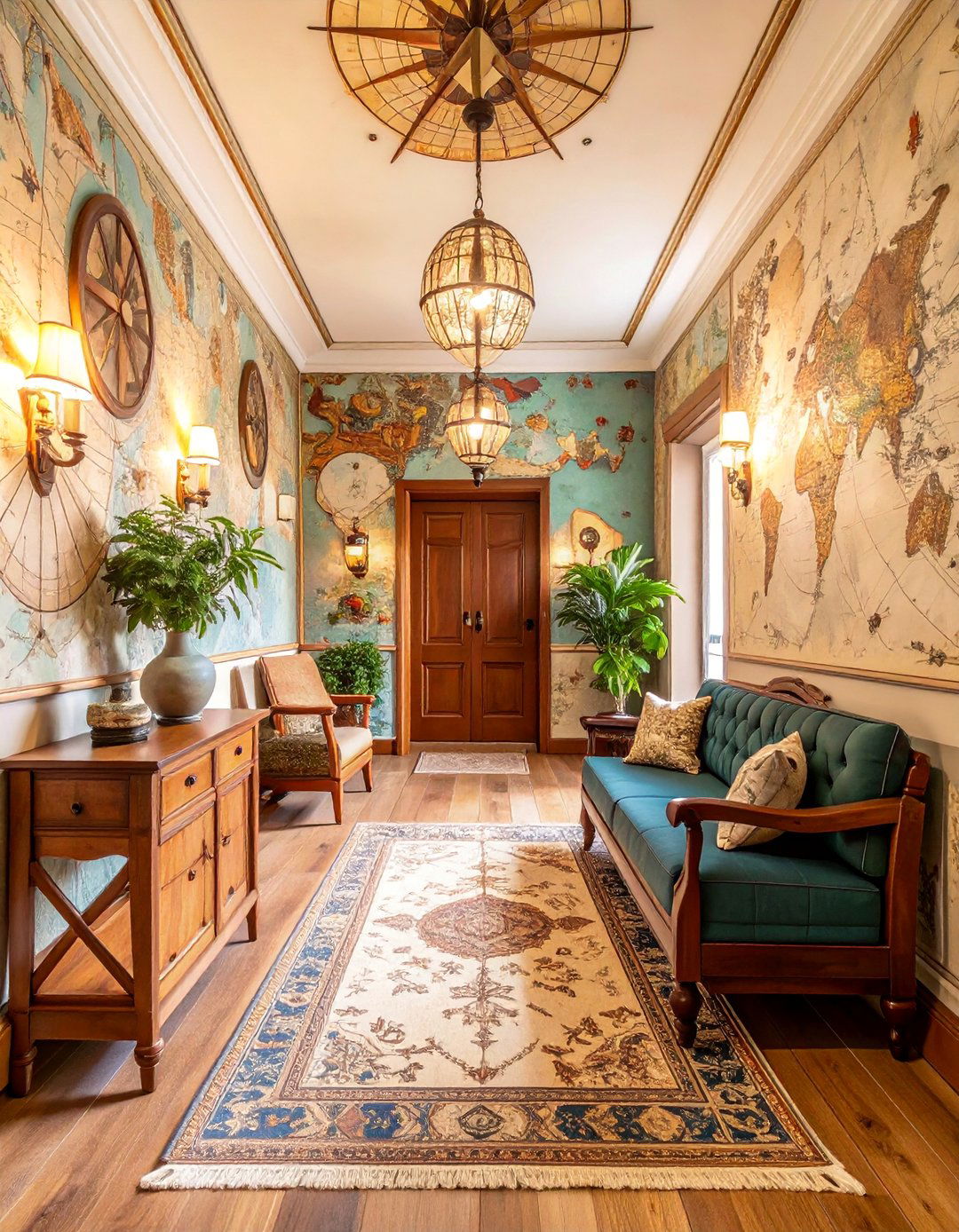 Vintage Map Hallway Wallpaper with Antique Cartography Designs - 25 Hallway Wallpaper Ideas