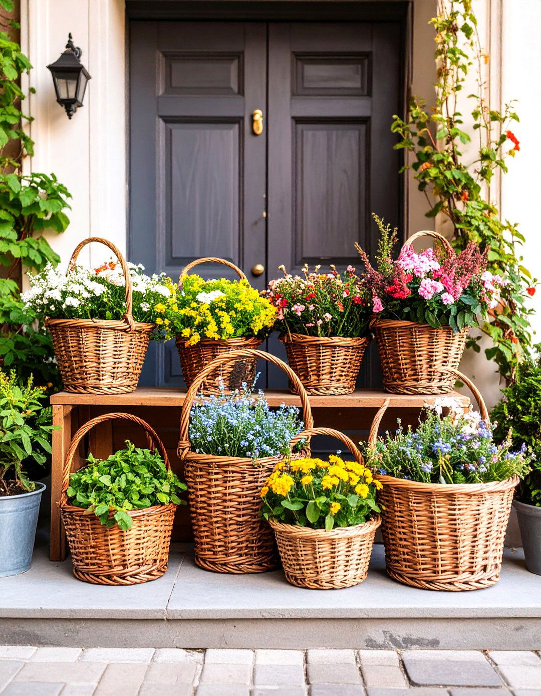 Vintage Market Basket Collection - 25 Summer Front Door Decor Ideas