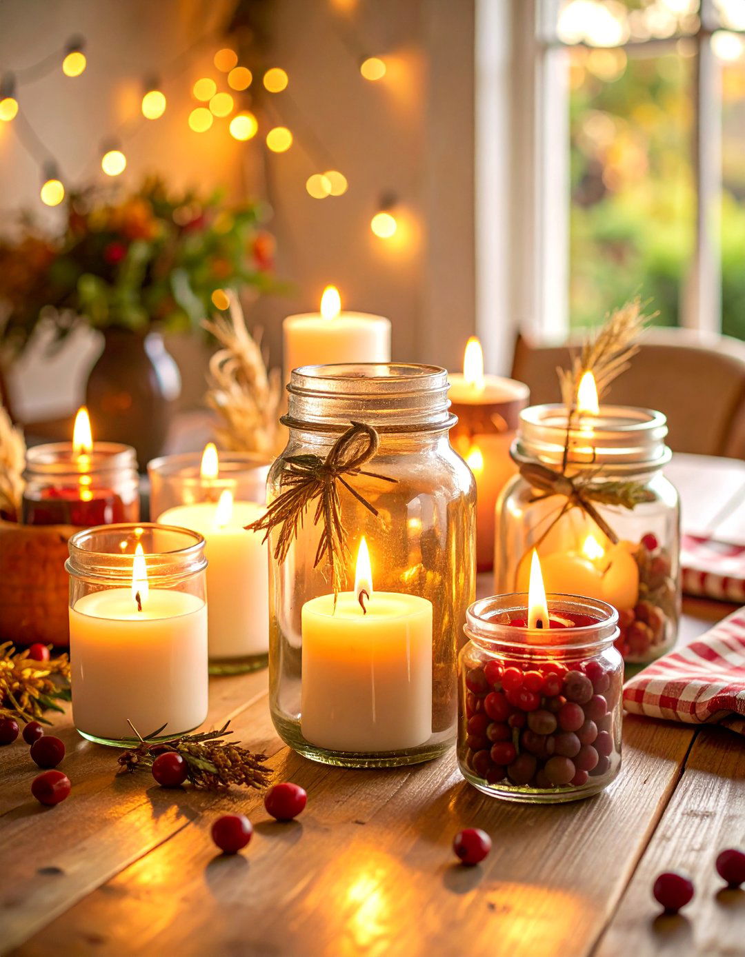 Vintage Mason Jar Candlelight Theme - 25 thanksgiving table decor ideas
