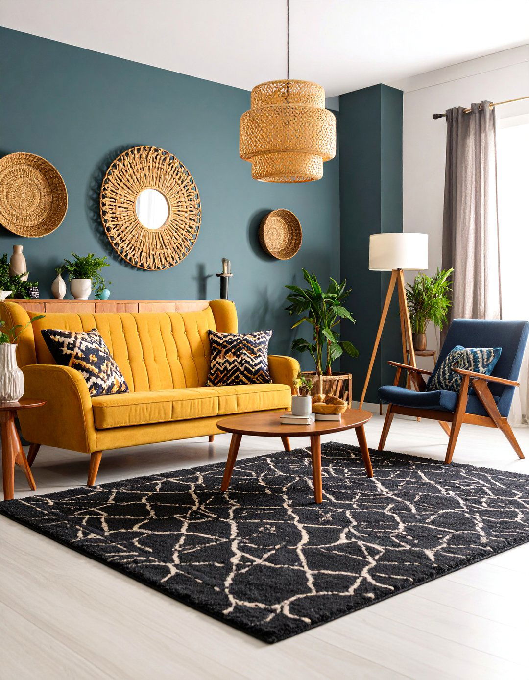 Vintage Mid Century Black Carpet Style - 25 Black Carpet Living Room Ideas