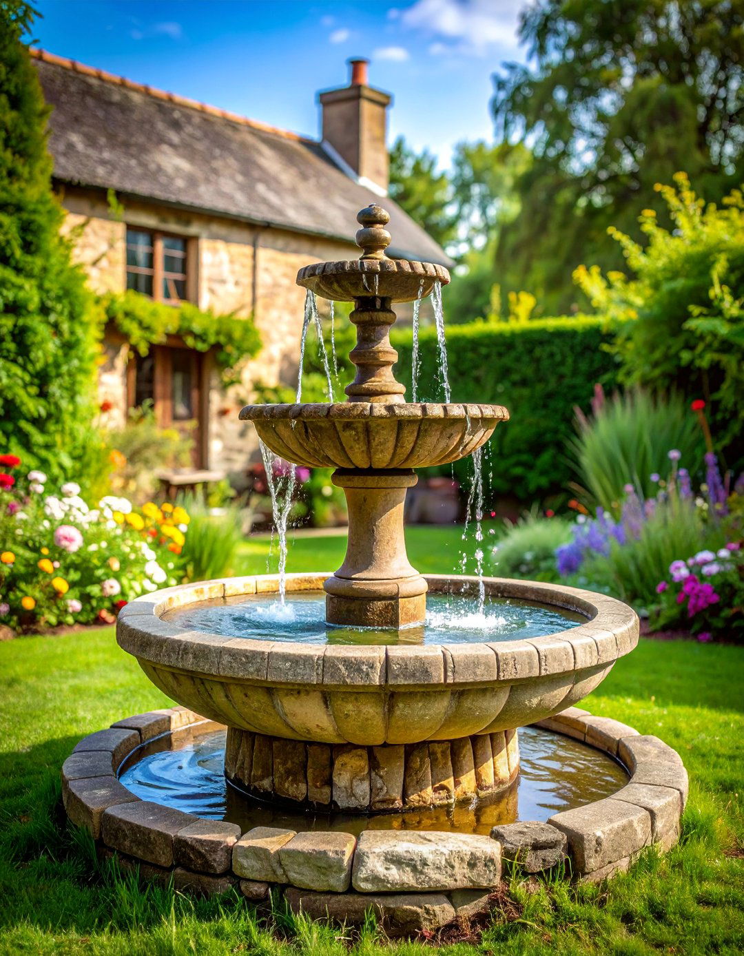Vintage Millstone Garden Fountain - 25 Backyard Fountain Ideas