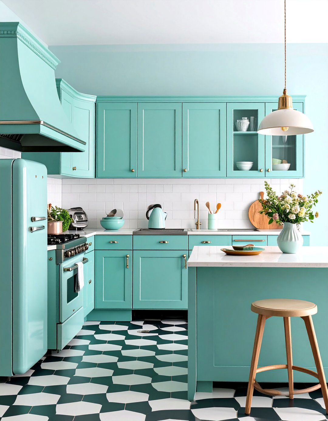 Vintage Mint Green Kitchen with Retro Appliances - 25 Mint Green Kitchen Ideas