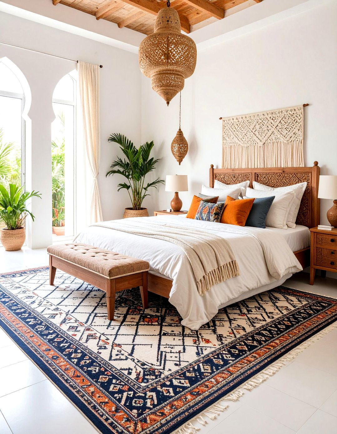 Vintage Moroccan Bedroom Rug with Diamond Patterns - 25 bedroom rug ideas