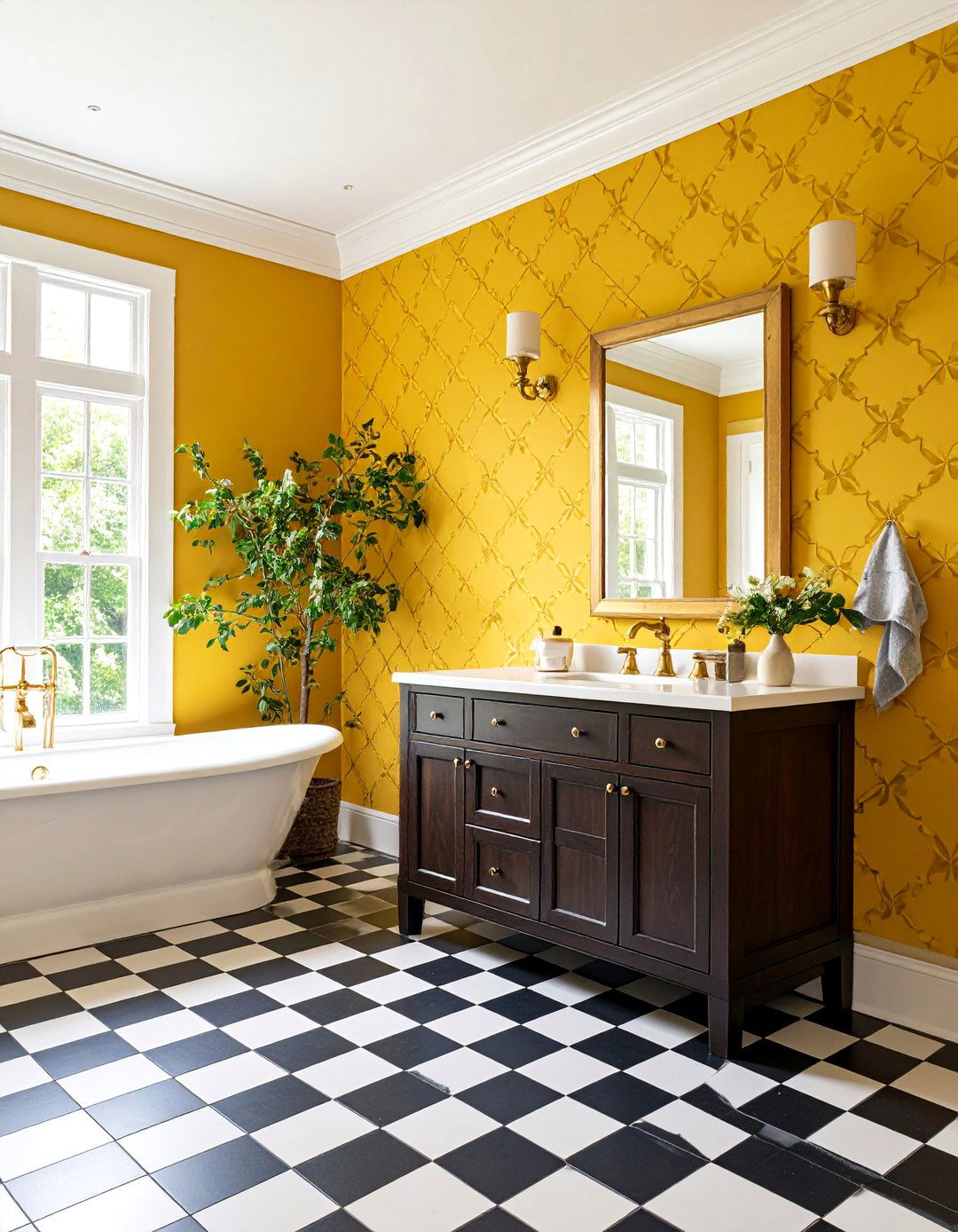 Vintage Mustard Yellow Powder Room - 25 Yellow Bathroom Ideas