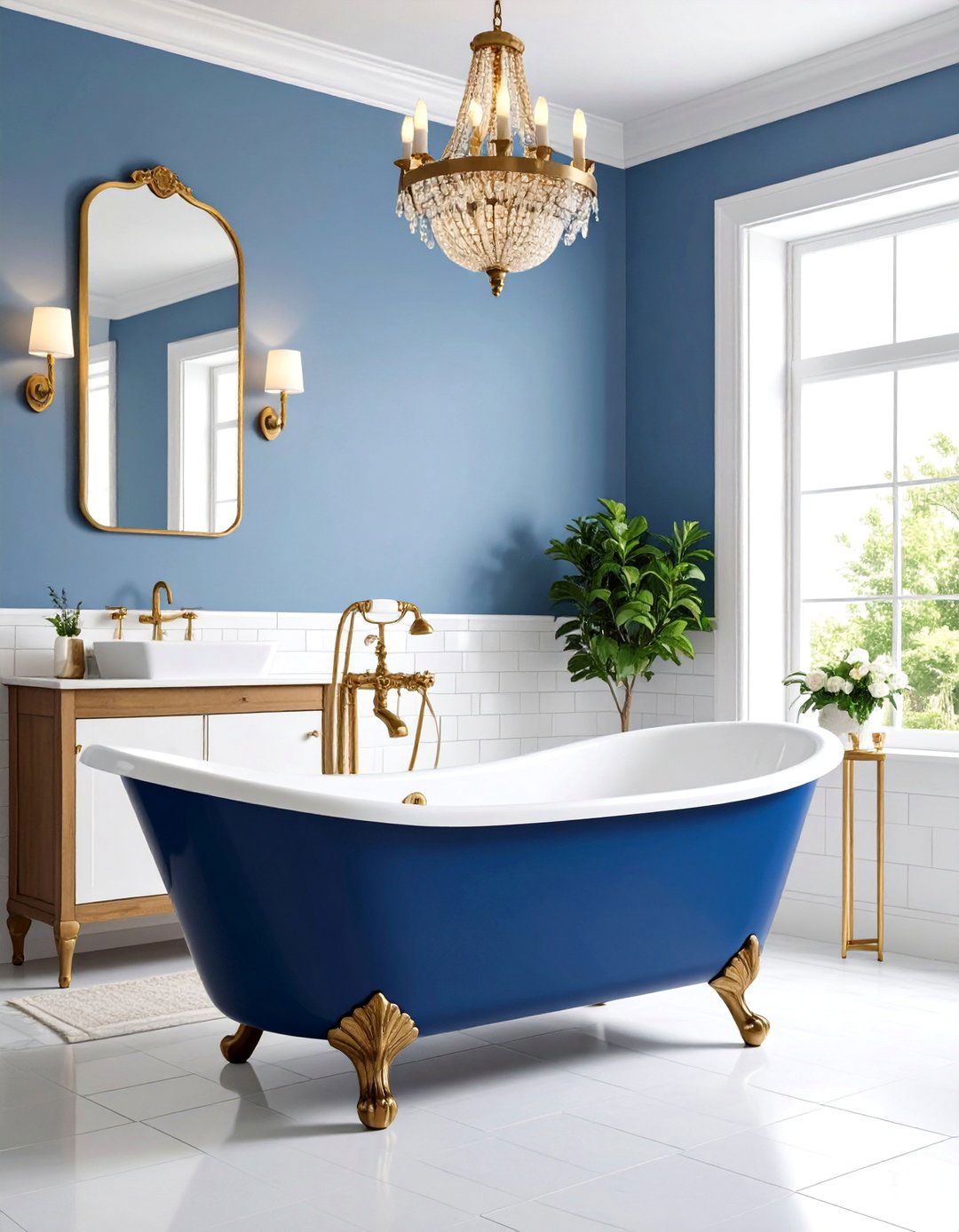 Vintage Navy Clawfoot Tub Bathroom - 25 Navy Blue Bathroom Ideas