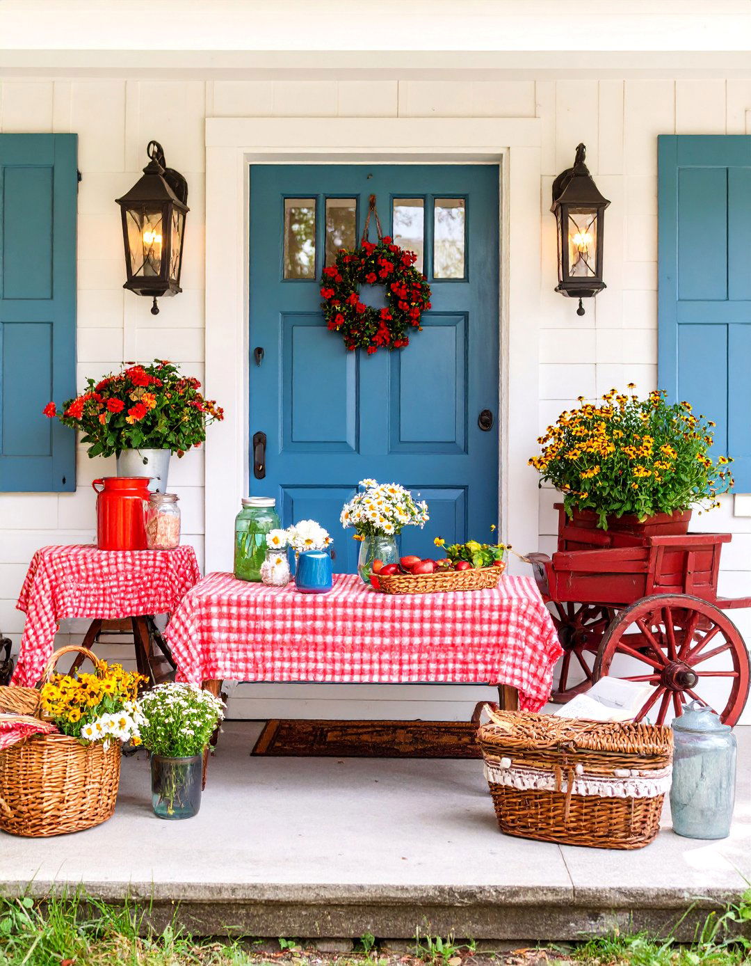 Vintage Picnic and Summer Fun - 25 Summer Front Door Decor Ideas