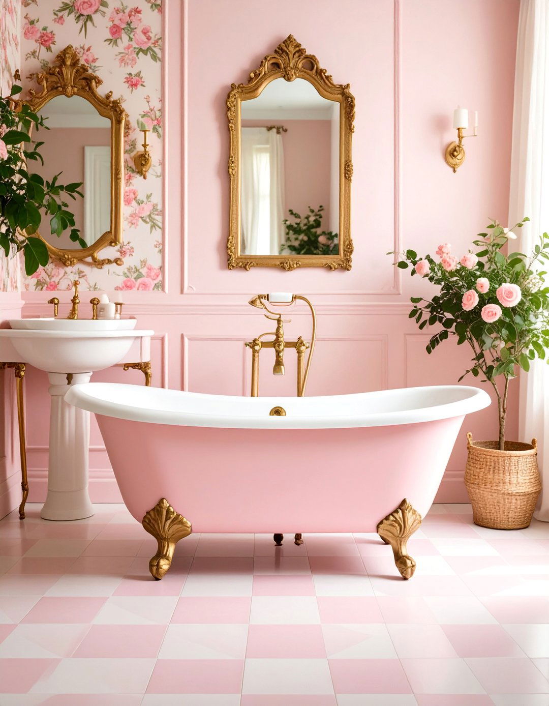 Vintage Pink Clawfoot Bathroom - 25 Pink Bathroom Ideas