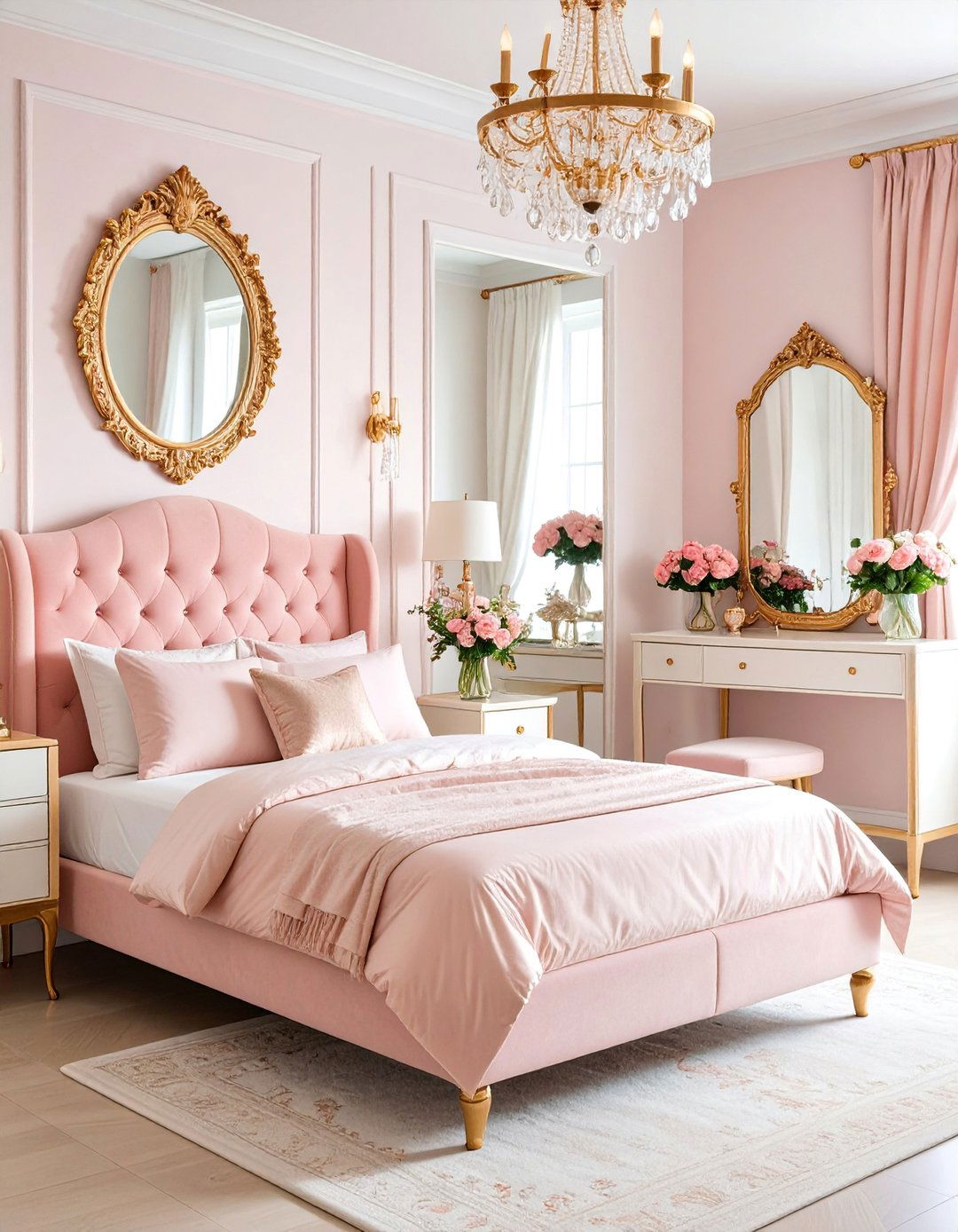 Vintage Pink Glam with Metallic Accents - 25 Pink Dorm Room Ideas