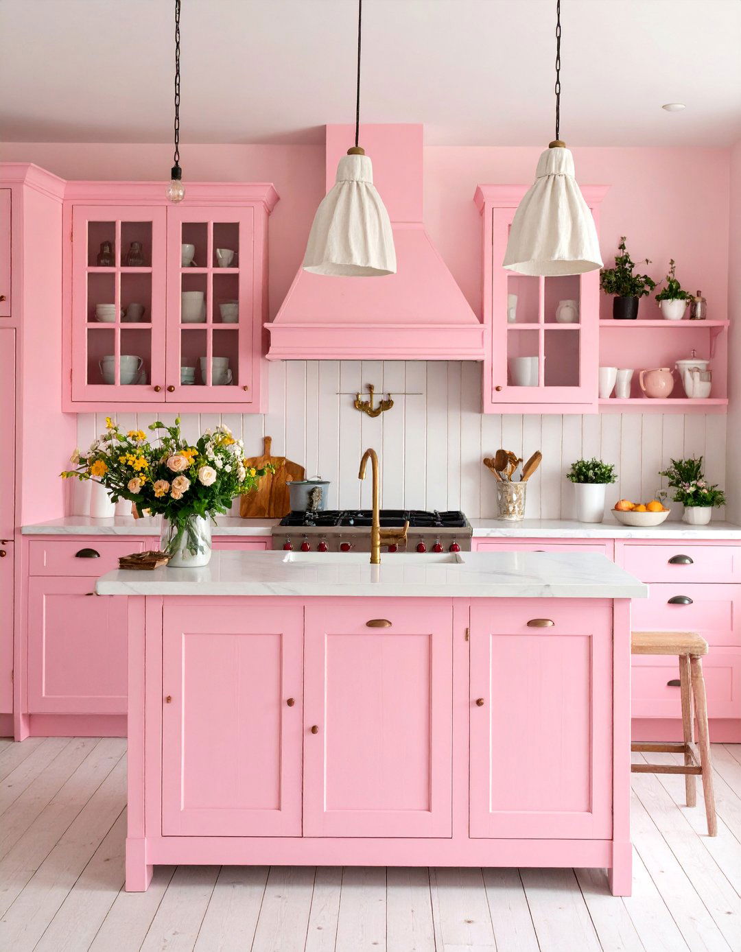 Vintage Pink Kitchen with Shabby Chic Details - 25 Pink Kitchen Ideas