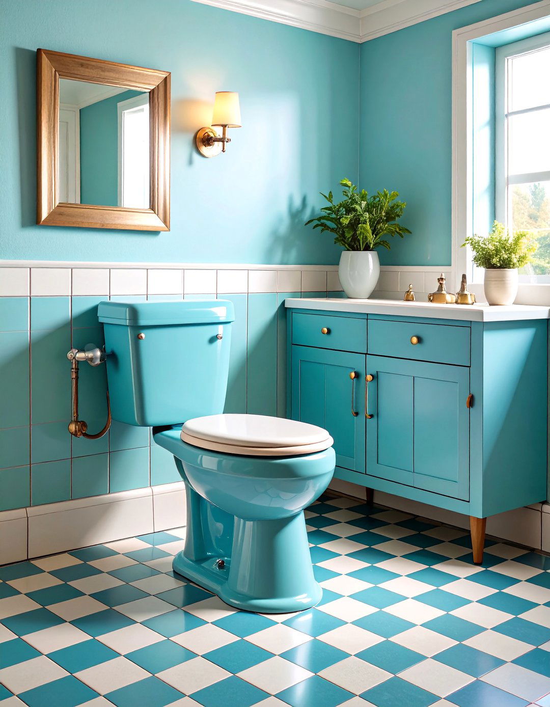 Vintage Powder Blue Downstairs Toilet with Retro Charm - 25 Downstairs Toilet Ideas