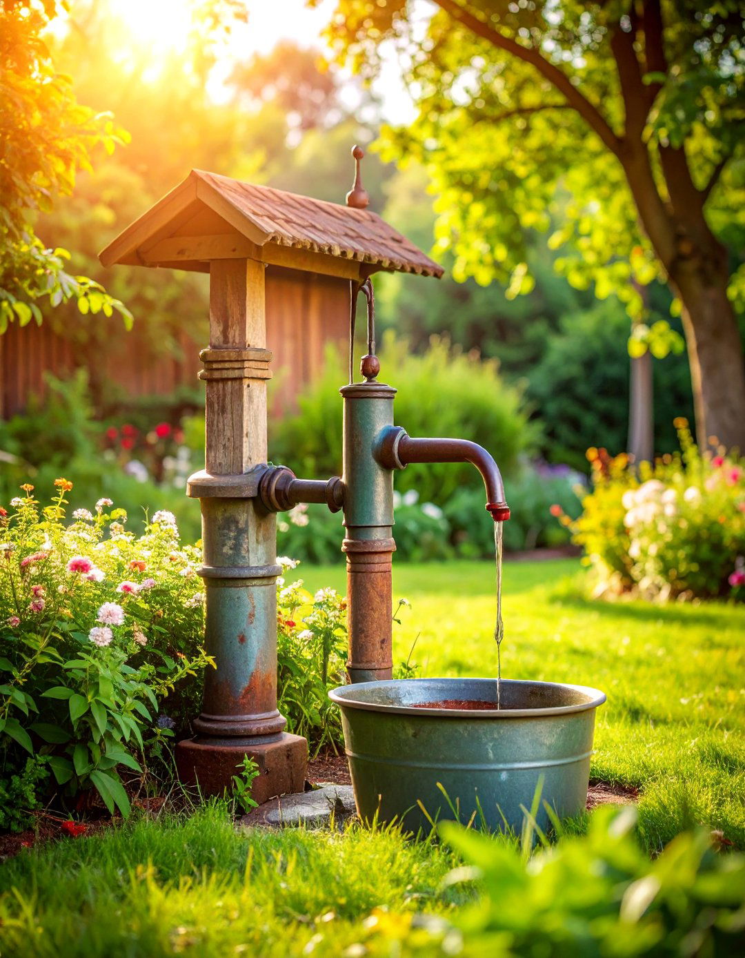 Vintage Pump Station with Nostalgic Garden Design - 25 Water Feature Ideas
