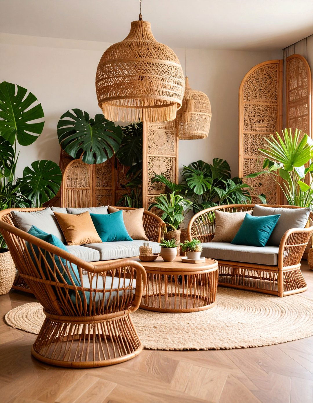 Vintage Rattan Living Room with Botanical Paradise - 25 Gypsy Bohemian Living Room Ideas