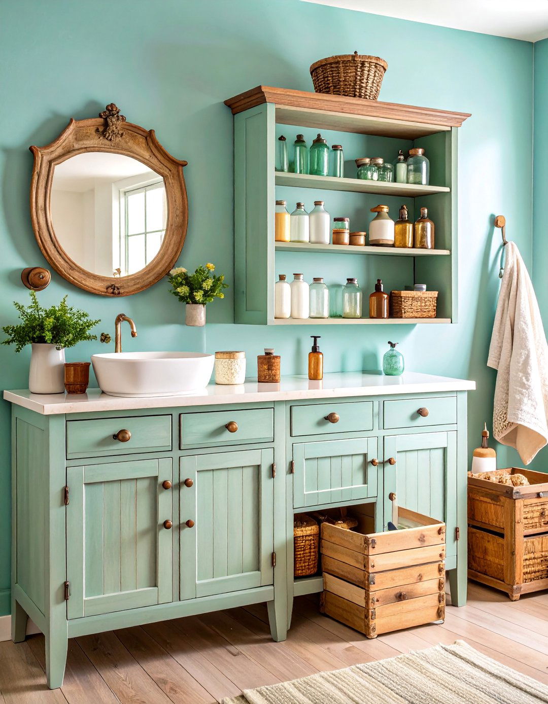 Vintage Repurposing Organization with Antique Storage Elements - 25 Bathroom Organization Ideas