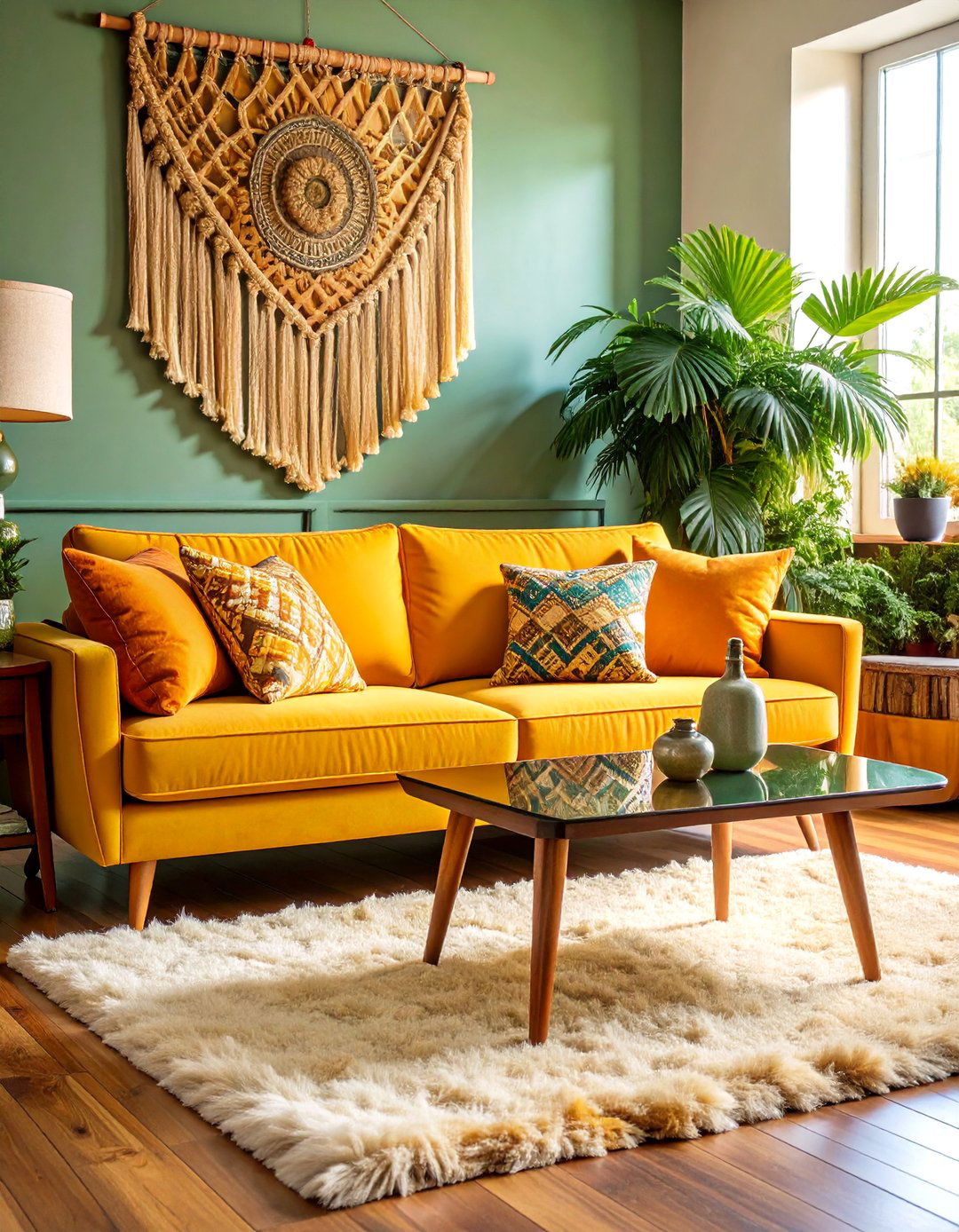 Vintage Retro Golden Yellow Sofa with s Inspired Accessories - 25 Yellow Couch Living Room Ideas