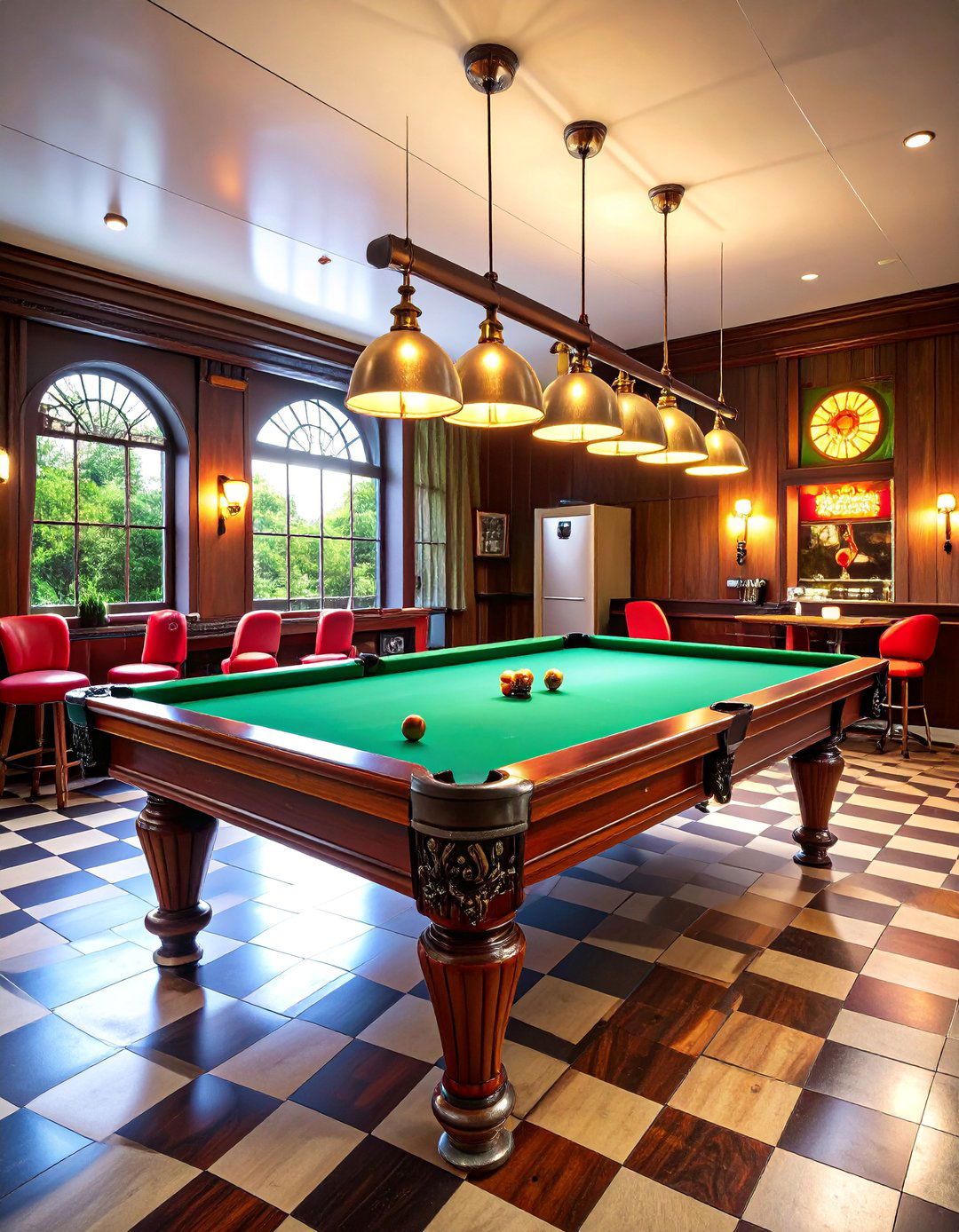 Vintage Retro Pool Table Room with Neon Accents - 25 Pool Table Room Ideas
