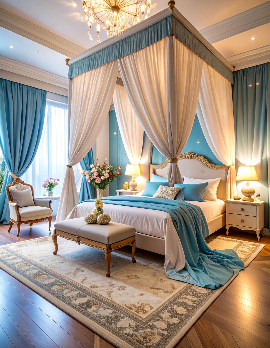 Vintage Romance with Canopy Bed - 25 L-shaped Bedroom Layout Ideas