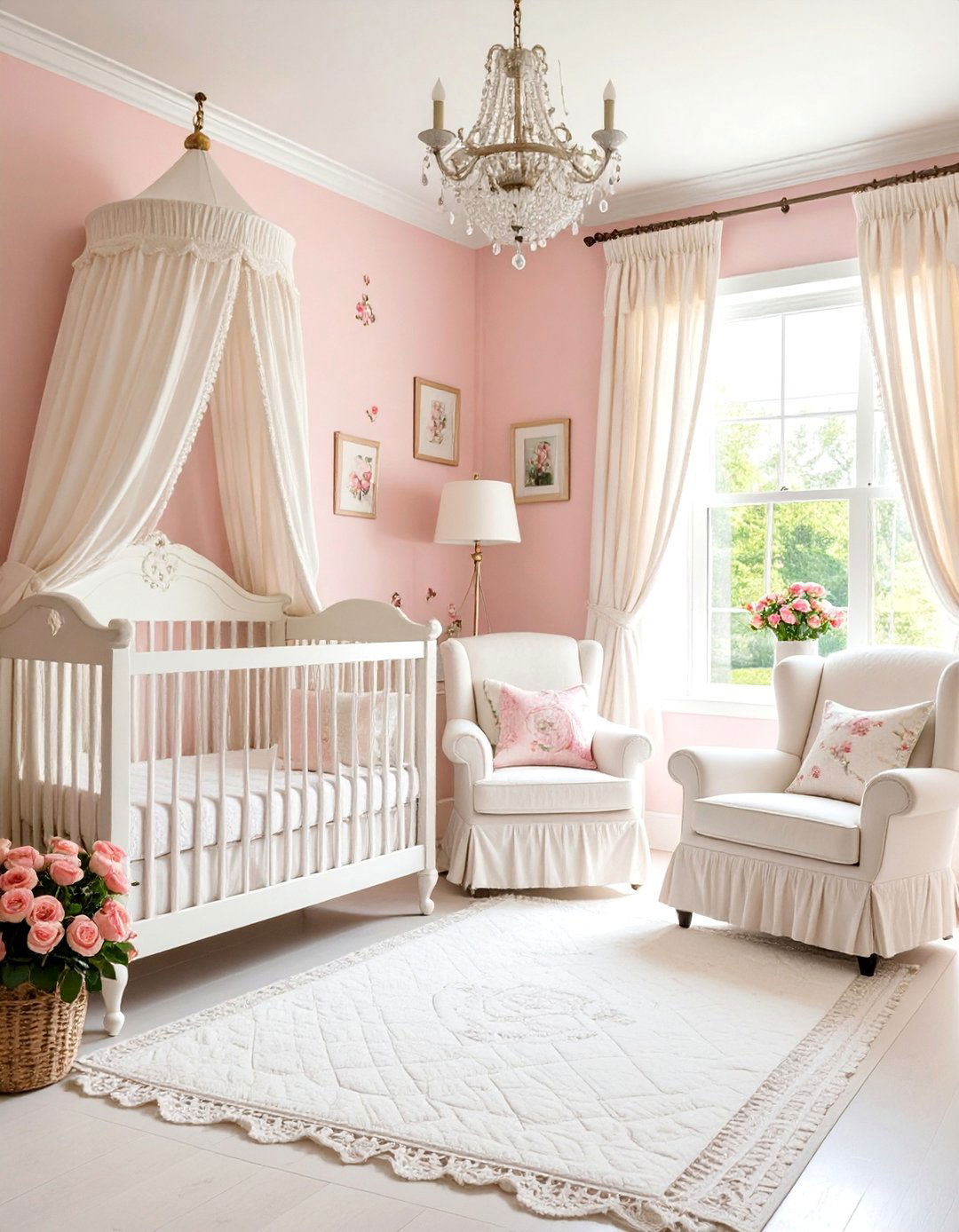 Vintage Rose Garden with Antique Furniture - 25 Floral Nursery Ideas