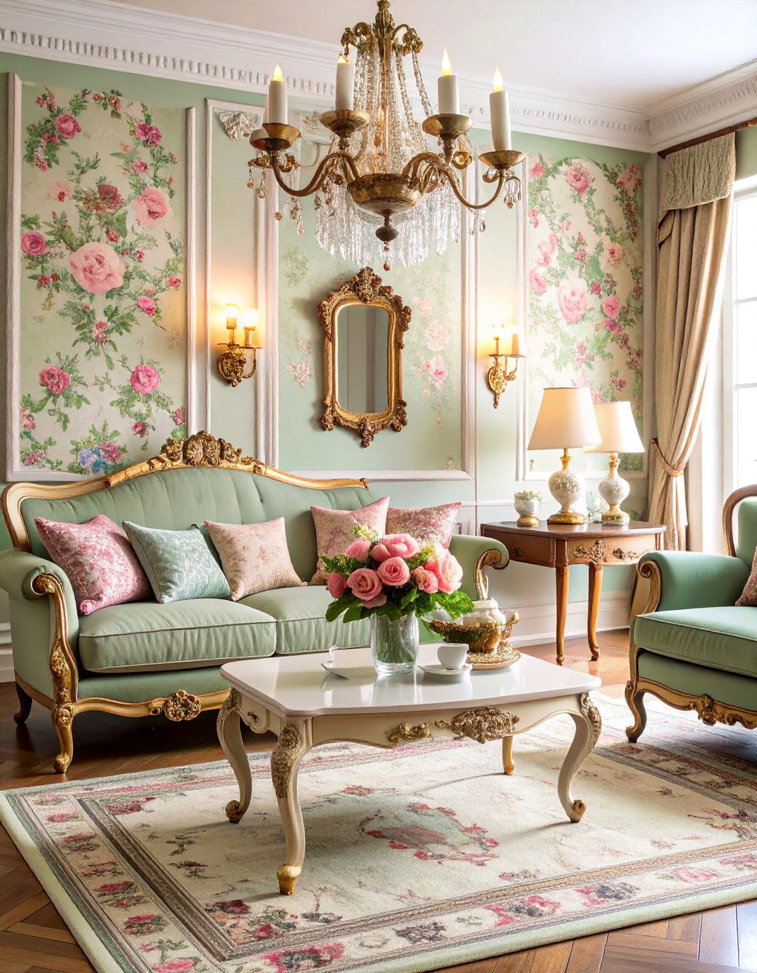 Vintage Rose and Sage Living Room - 25 Chinoiserie Living Room Ideas