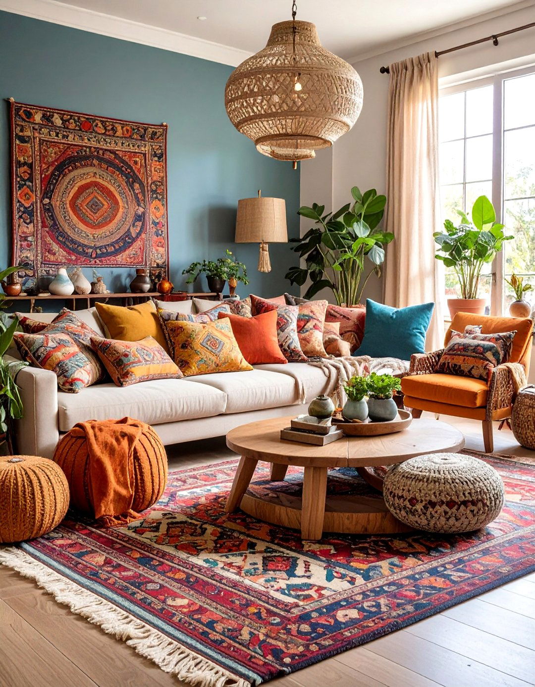 Vintage Rug Layering Living Room Comfort - 25 Boho Room Ideas