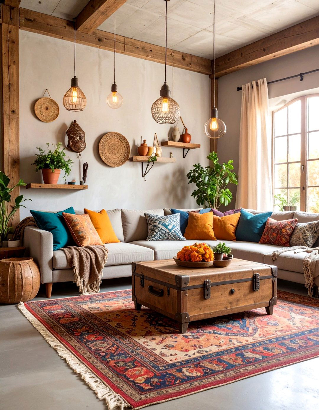 Vintage Rustic Concrete Floor Living Room with Repurposed Wood - 25 Rustic Concrete Floor Living Room Ideas