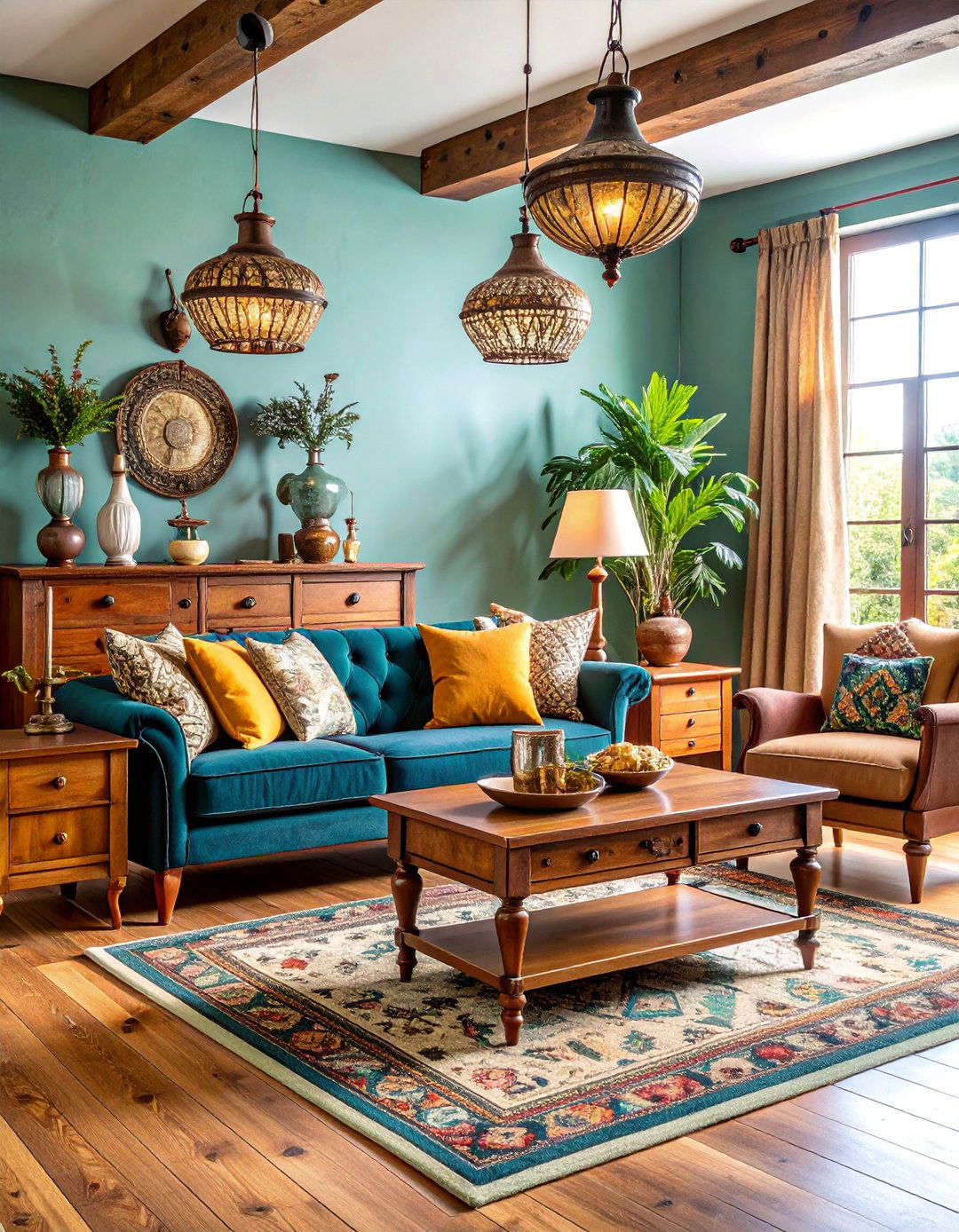 Vintage Rustic Living Room with Antique Furniture Collections - 25 Rustic Living Room Ideas