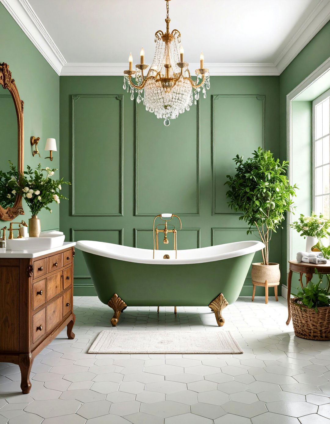Vintage Sage Green Bathroom with Clawfoot Tub - 25 Sage Green Bathroom Ideas