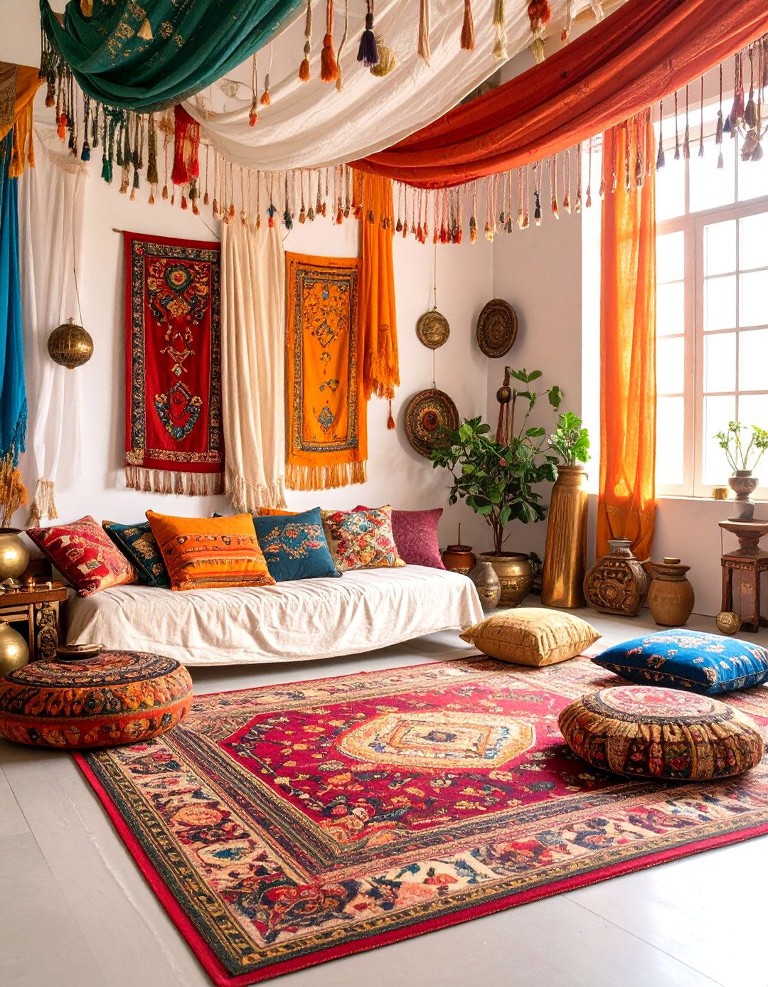 Vintage Sari Meditation Room with Indian Inspired Textiles - 25 Boho Meditation Room Ideas