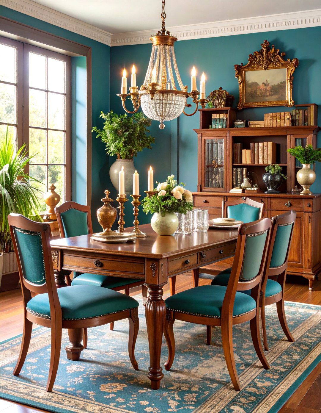 Vintage Sideboard with Antique Books and Brass Accessories - 25 Sideboard Decor Ideas