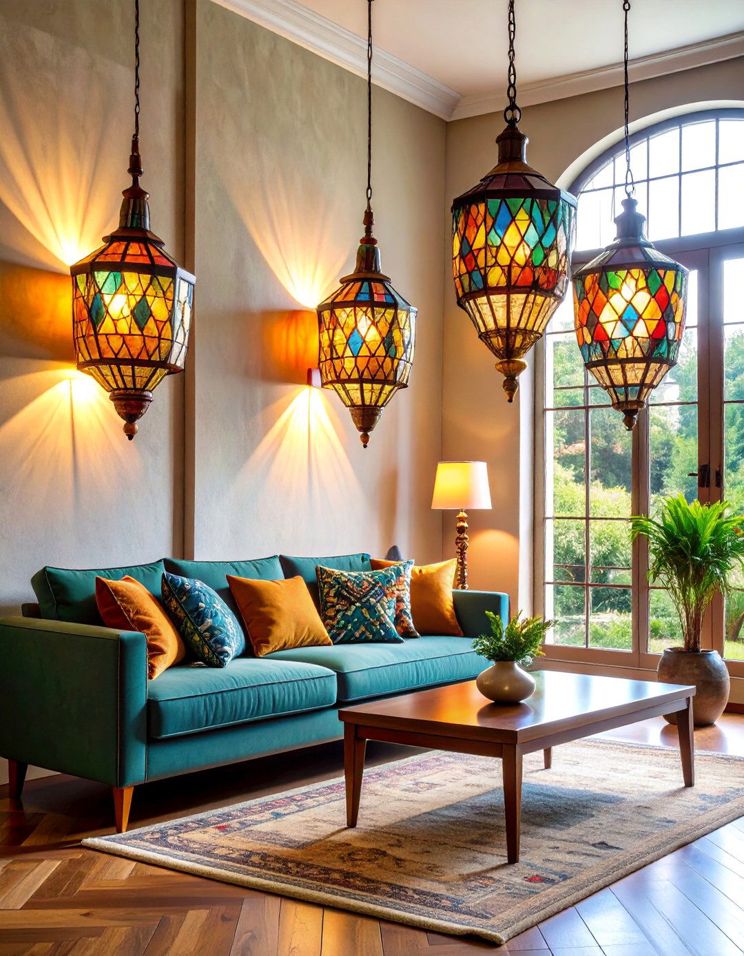 Vintage Stained Glass Revival Sconces - 25 Living Room Wall Lighting Ideas
