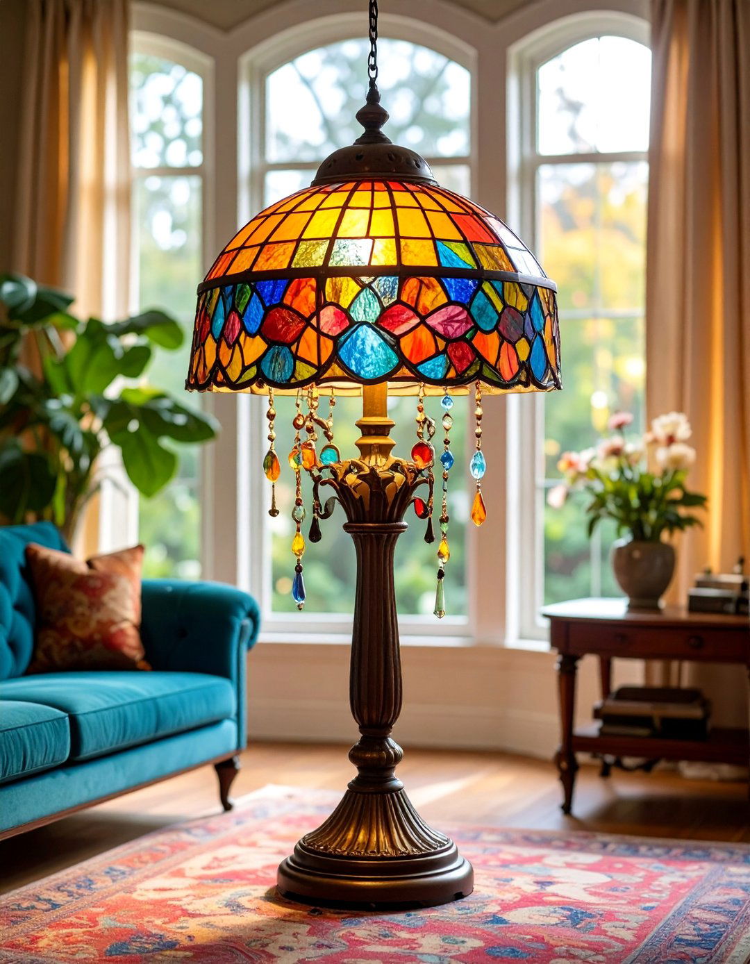 Vintage Stained Glass Torchiere Floor Lamp - 25 Living Room Floor Lamp Ideas and Inspiration