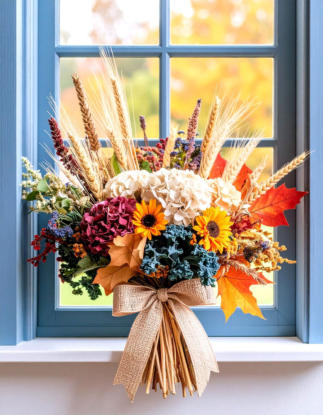 Vintage Style Window Box with Dried Flowers - 25 Fall Window Box Ideas
