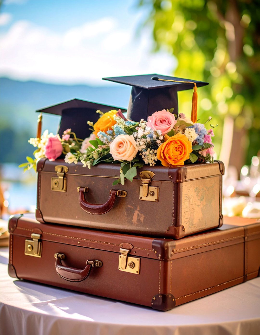 Vintage Suitcase Travel Theme Centerpiece - 25 Graduation Centerpiece Ideas