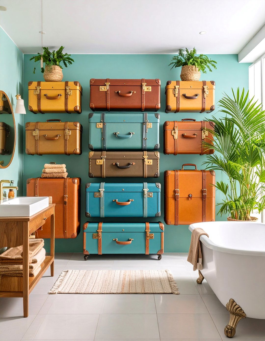 Vintage Suitcase Wall Storage - 25 Over Toilet Storage Ideas
